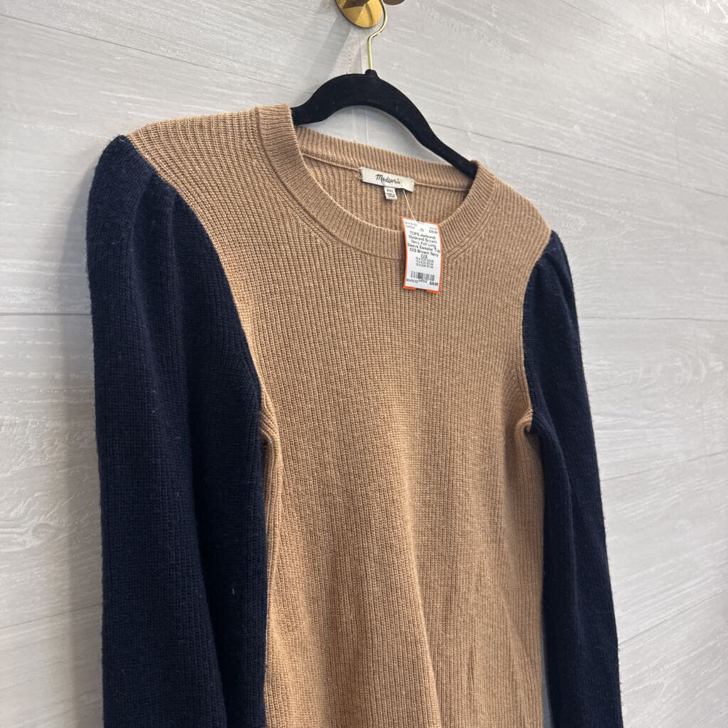 Madewell Brown/ Navy Knit Long Sleeve Sweater Top XXS