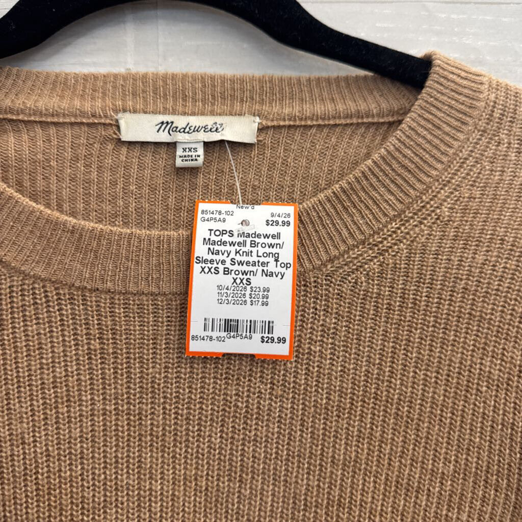 Madewell Brown/ Navy Knit Long Sleeve Sweater Top XXS