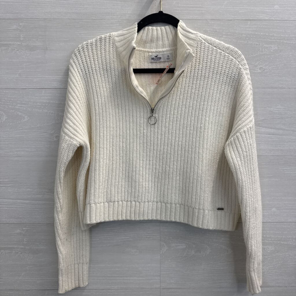 Hollister White Knit Cropped Quarter Zip Pullover Extra Small