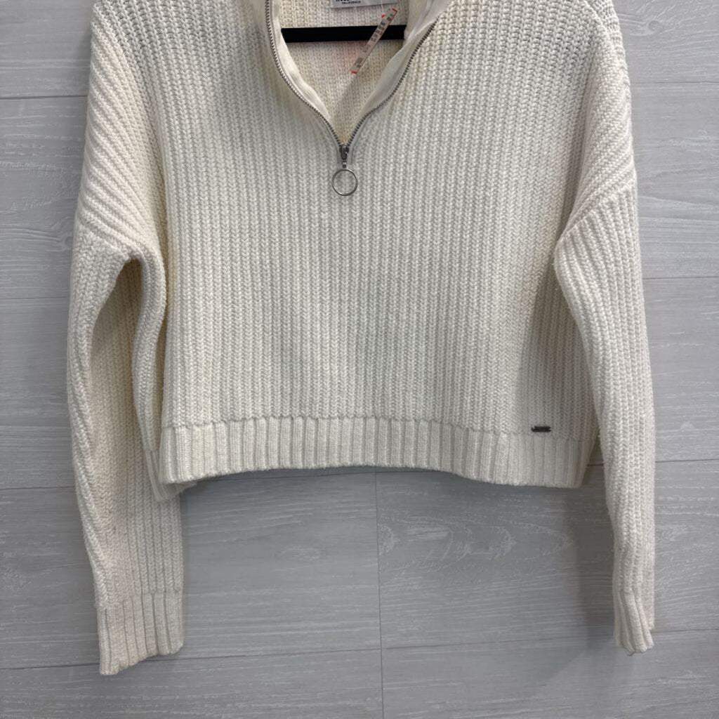 Hollister White Knit Cropped Quarter Zip Pullover Extra Small