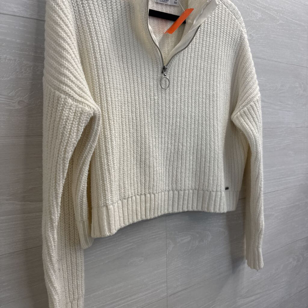 Hollister White Knit Cropped Quarter Zip Pullover Extra Small