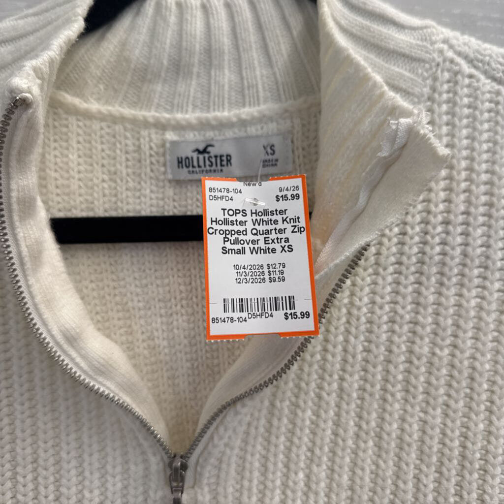 Hollister White Knit Cropped Quarter Zip Pullover Extra Small