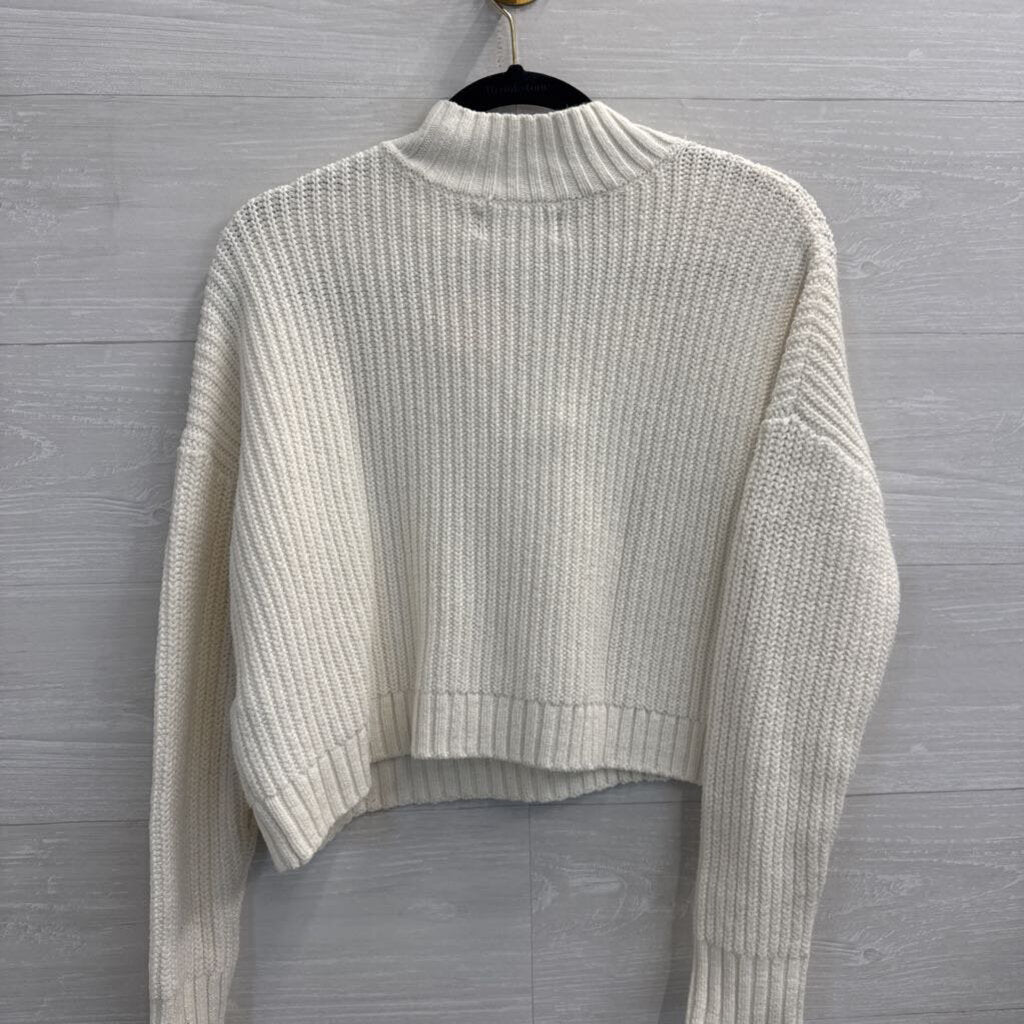 Hollister White Knit Cropped Quarter Zip Pullover Extra Small