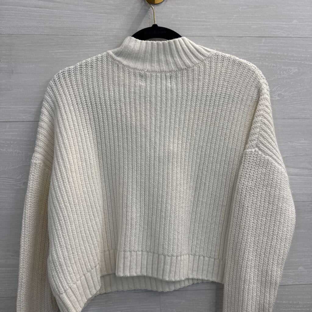 Hollister White Knit Cropped Quarter Zip Pullover Extra Small