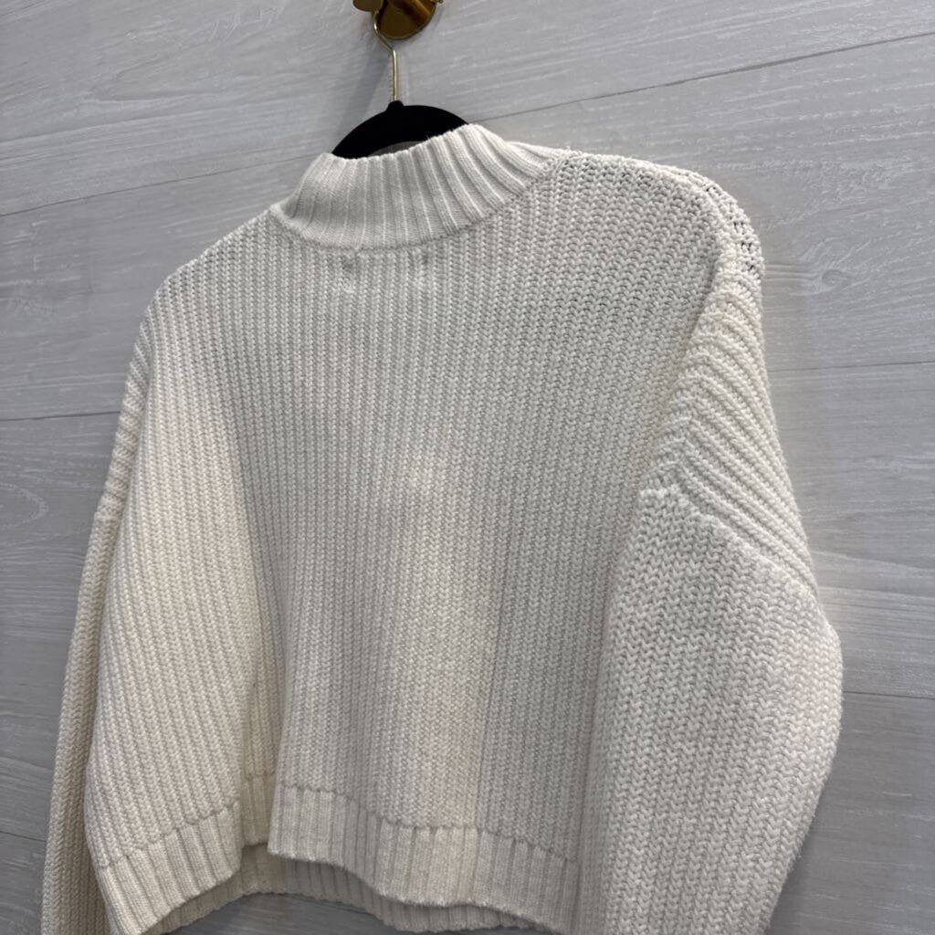 Hollister White Knit Cropped Quarter Zip Pullover Extra Small