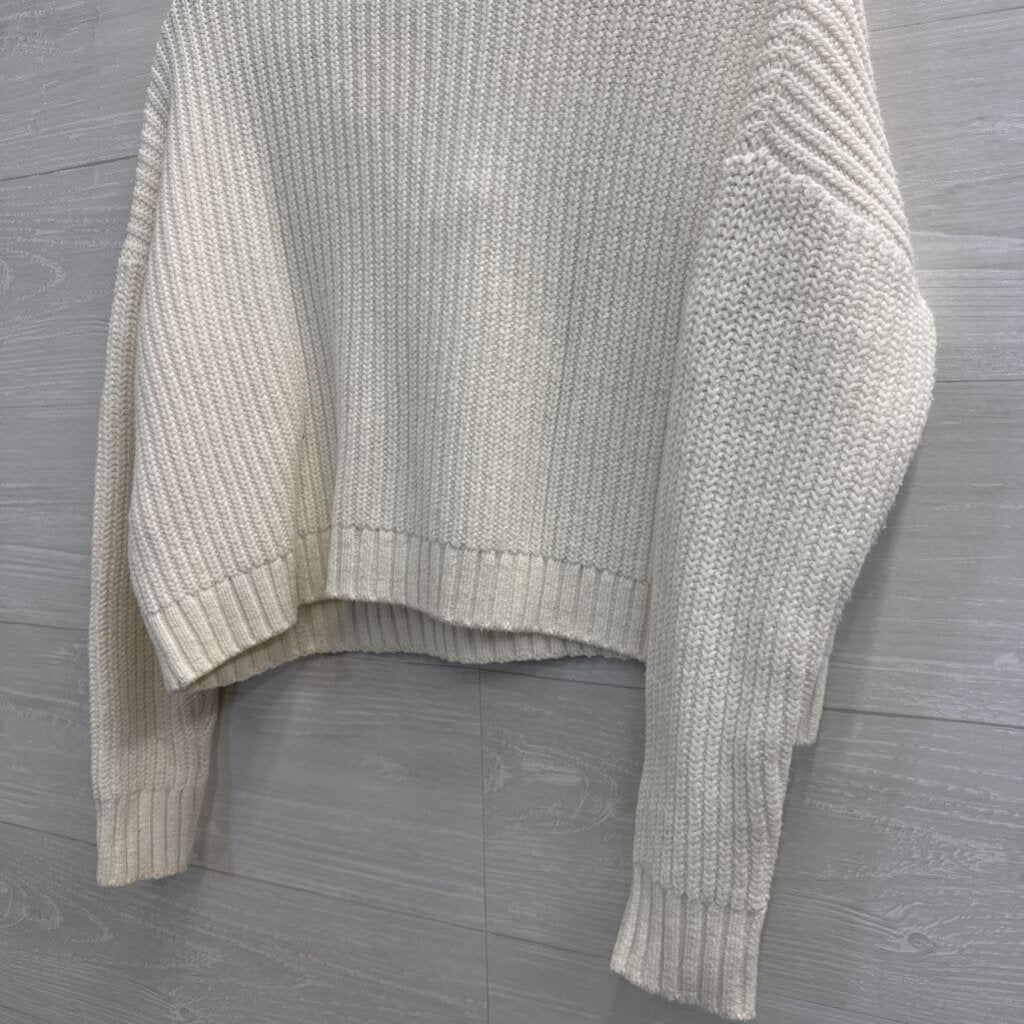 Hollister White Knit Cropped Quarter Zip Pullover Extra Small