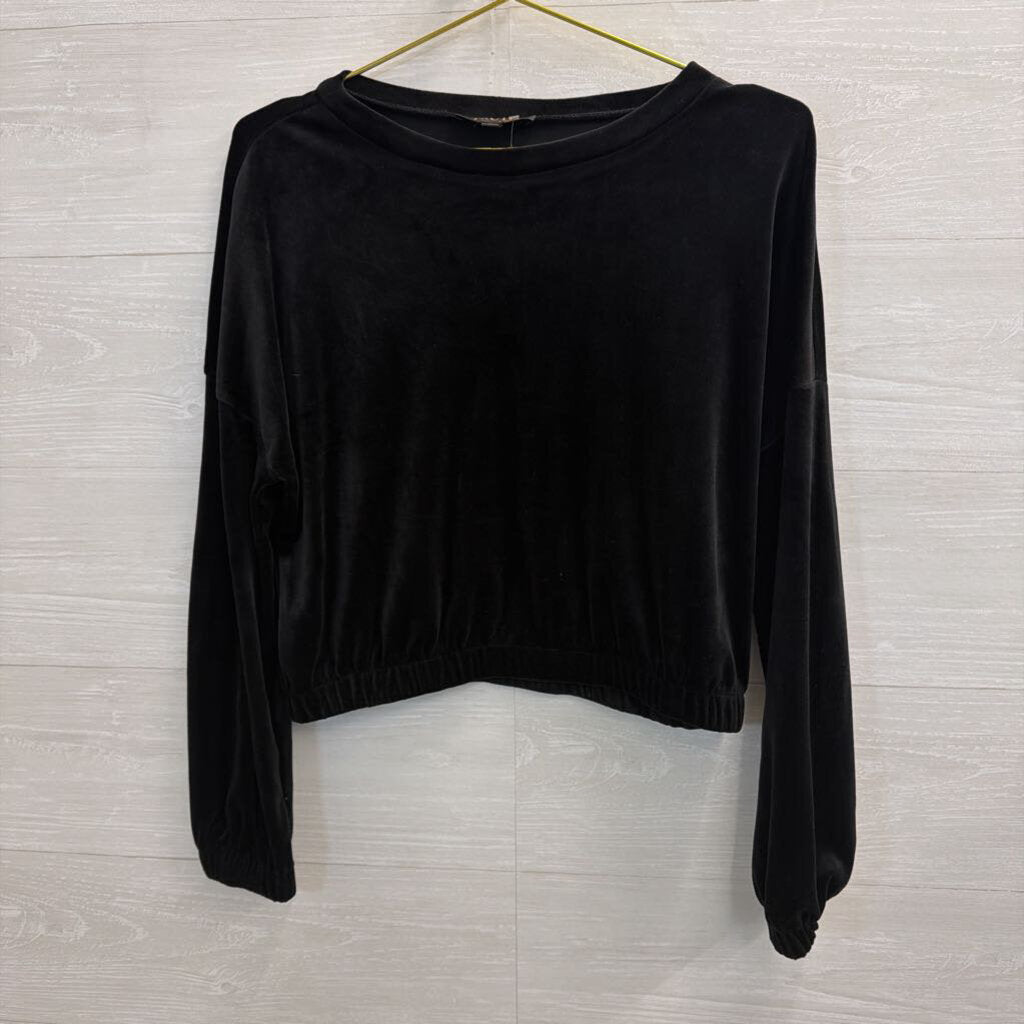 Truth by Republic Black Velvet Cropped Long Sleeve Top Extra Small