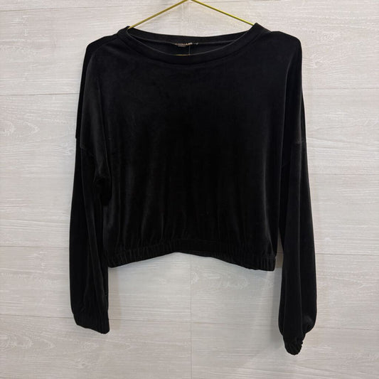 Truth by Republic Black Velvet Cropped Long Sleeve Top Extra Small