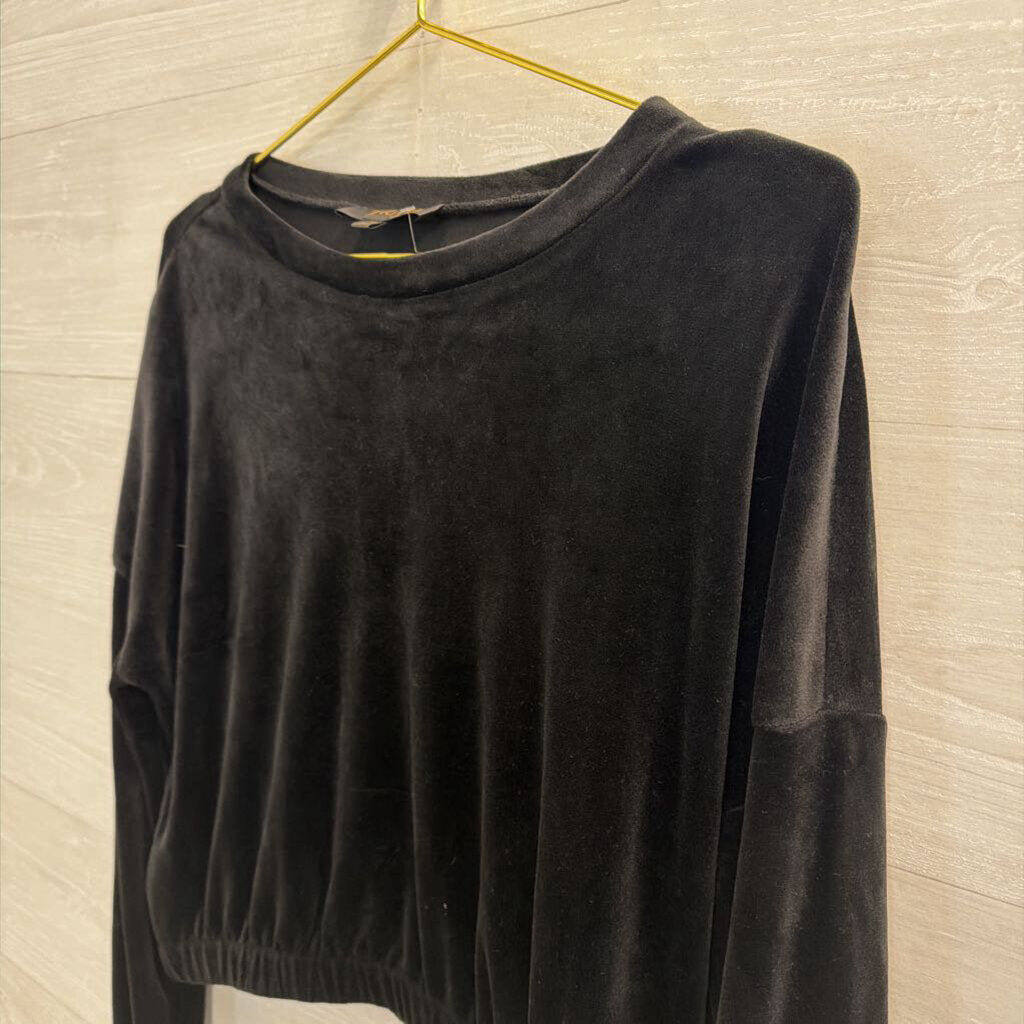 Truth by Republic Black Velvet Cropped Long Sleeve Top Extra Small