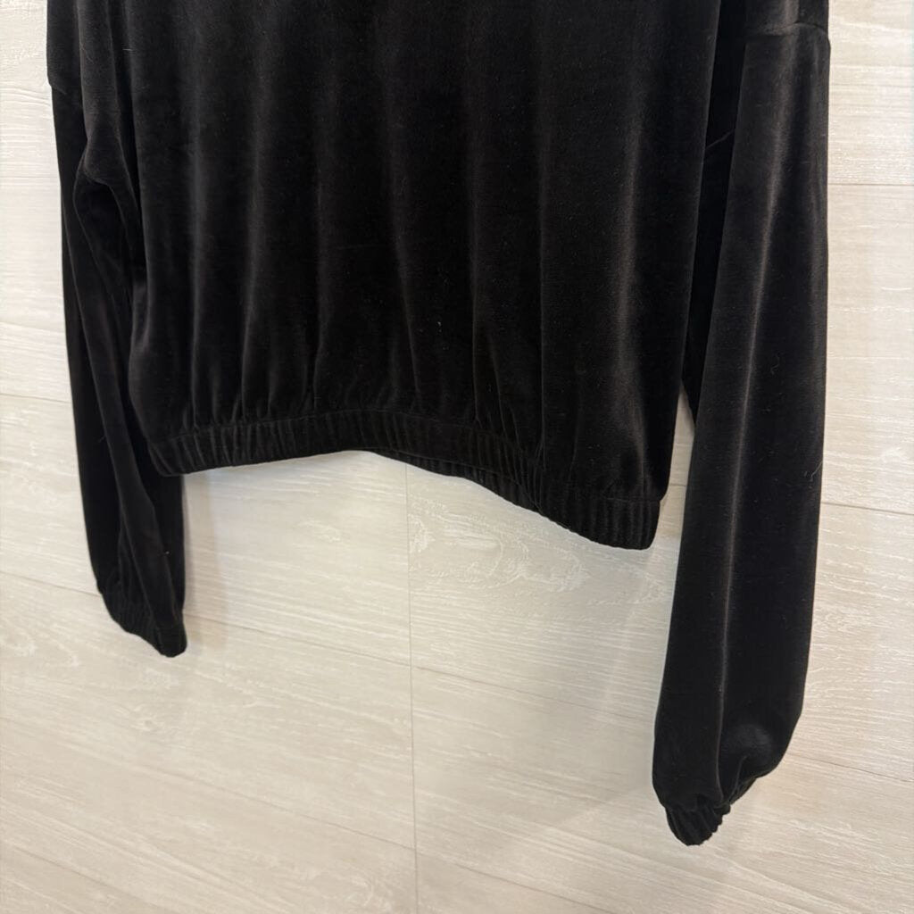 Truth by Republic Black Velvet Cropped Long Sleeve Top Extra Small