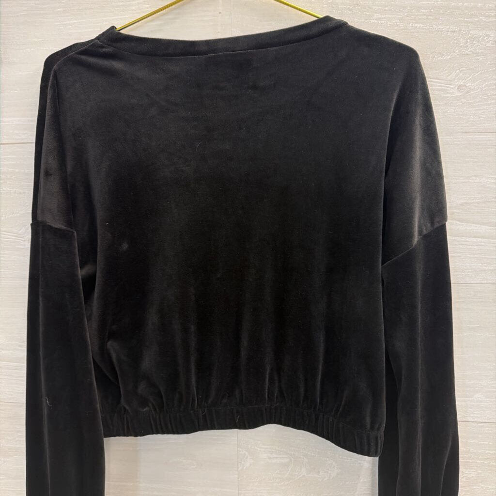 Truth by Republic Black Velvet Cropped Long Sleeve Top Extra Small