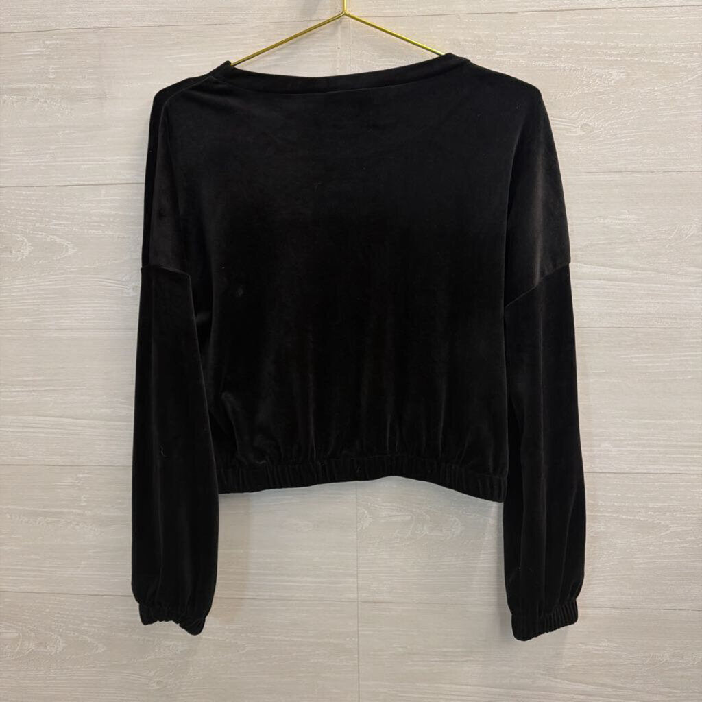 Truth by Republic Black Velvet Cropped Long Sleeve Top Extra Small