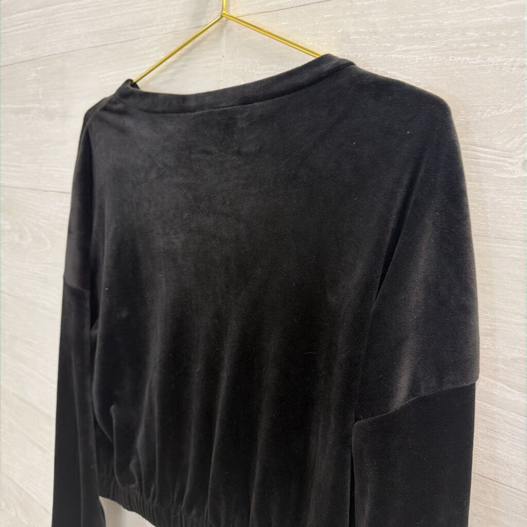 Truth by Republic Black Velvet Cropped Long Sleeve Top Extra Small