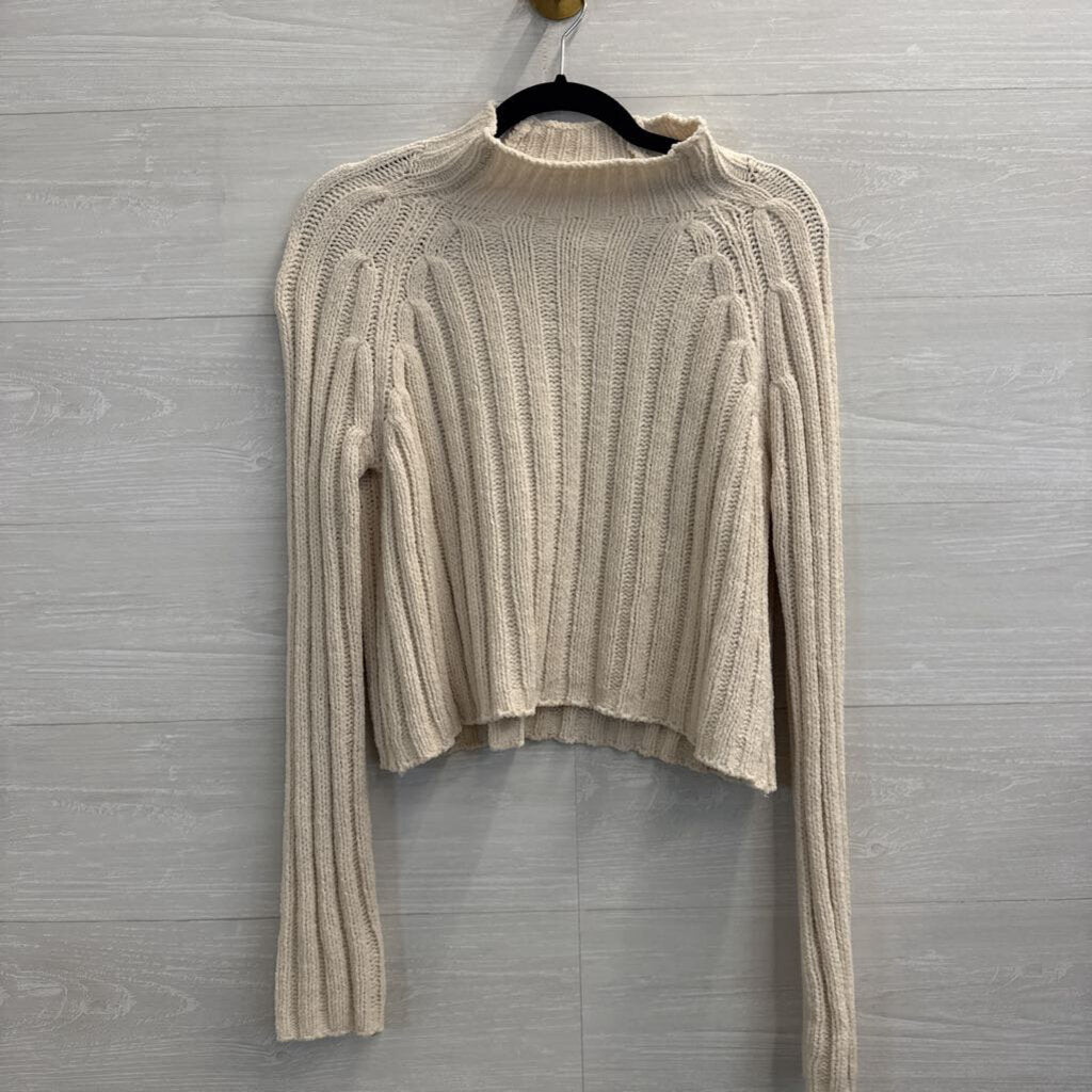 American Eagle Cream Soft Knit Cropped Mock Neck Sweater Extra Small