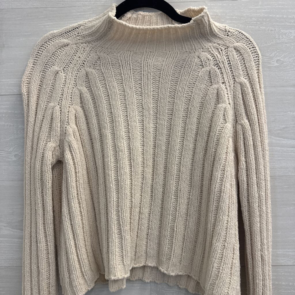 American Eagle Cream Soft Knit Cropped Mock Neck Sweater Extra Small