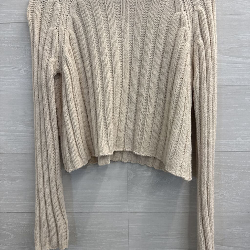 American Eagle Cream Soft Knit Cropped Mock Neck Sweater Extra Small
