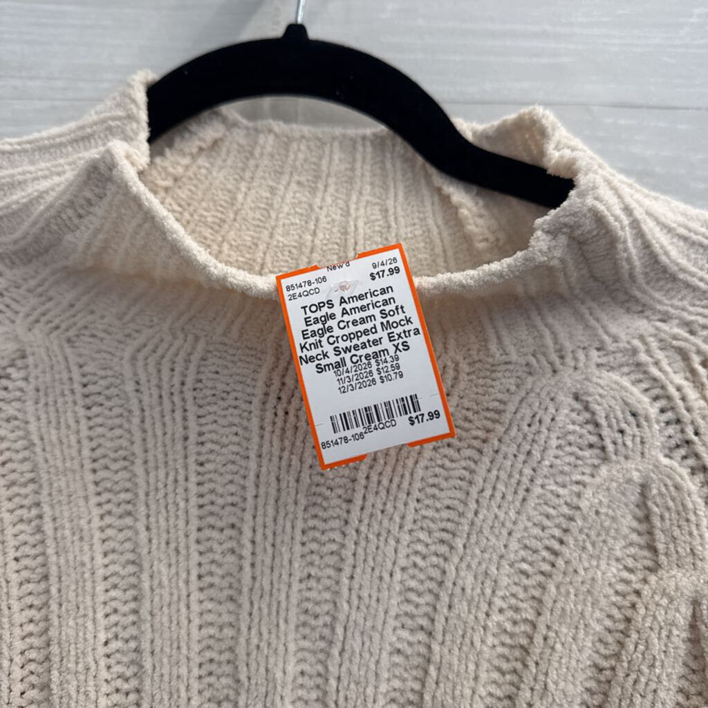 American Eagle Cream Soft Knit Cropped Mock Neck Sweater Extra Small