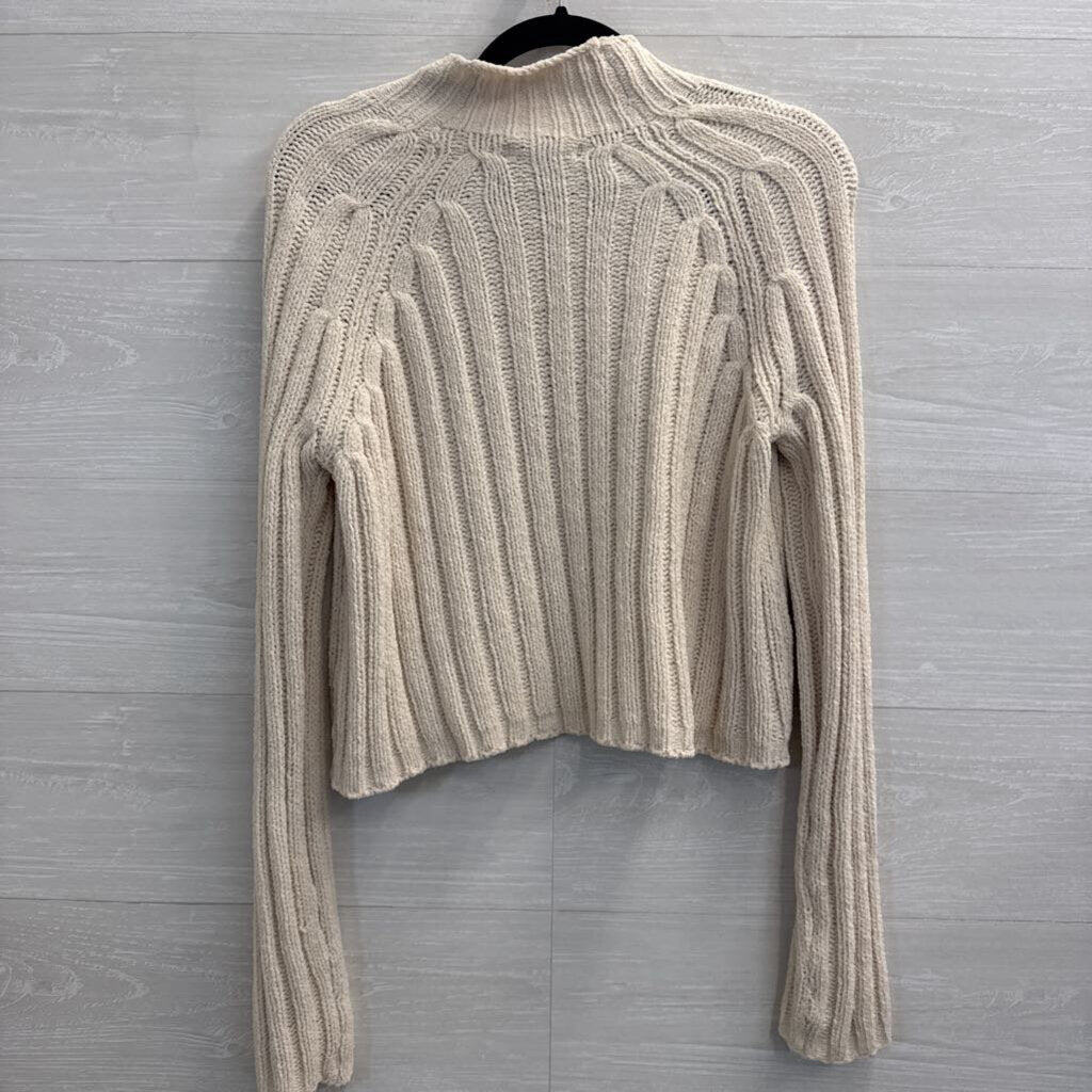 American Eagle Cream Soft Knit Cropped Mock Neck Sweater Extra Small
