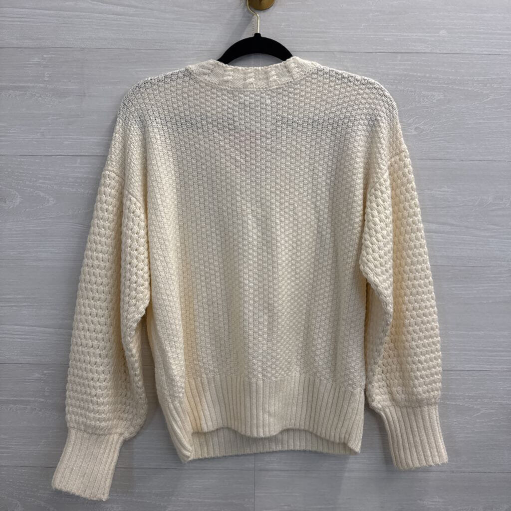 Lucky Brand Cream Knit Embroidered Long Sleeve Sweater Top Medium