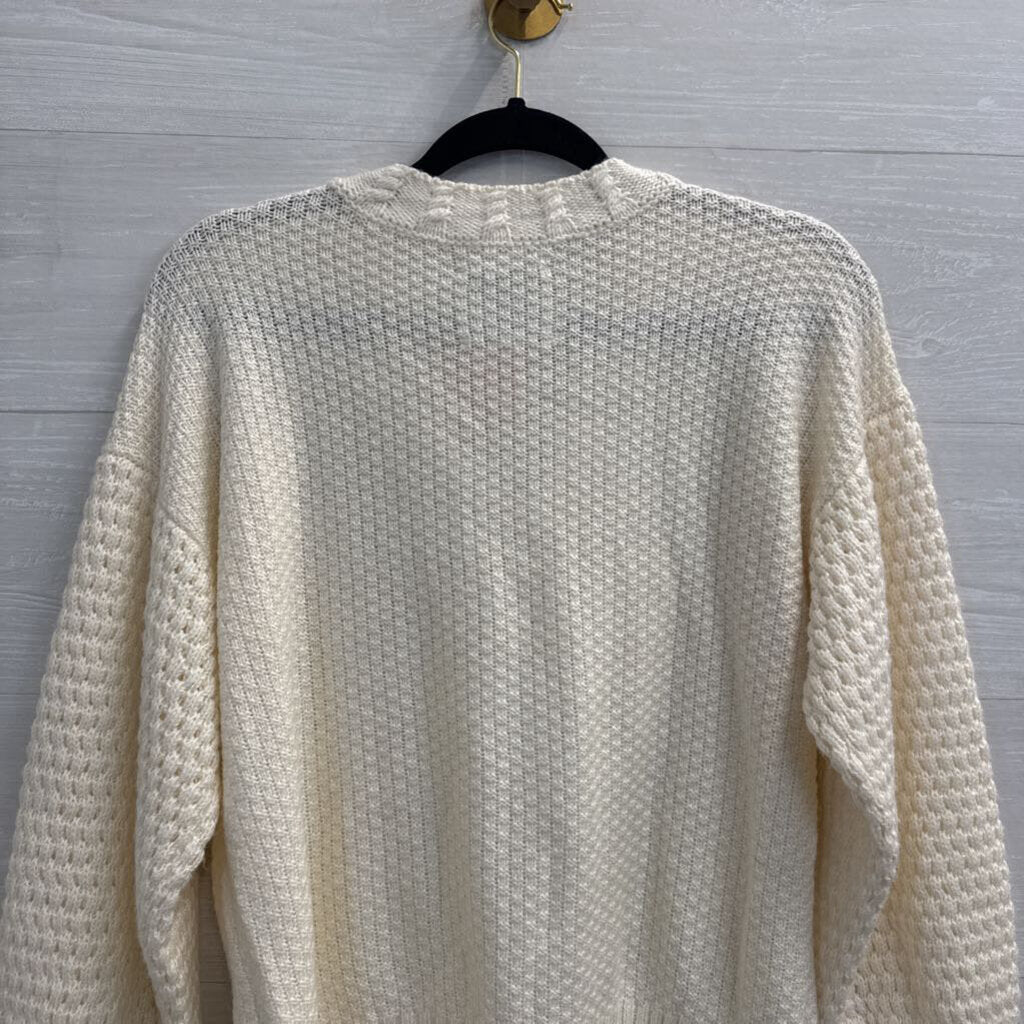 Lucky Brand Cream Knit Embroidered Long Sleeve Sweater Top Medium