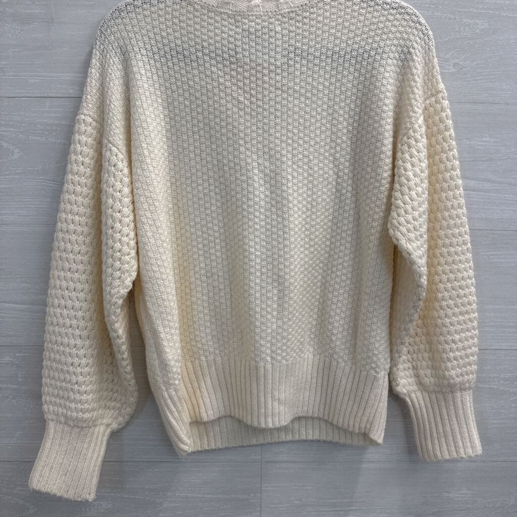 Lucky Brand Cream Knit Embroidered Long Sleeve Sweater Top Medium