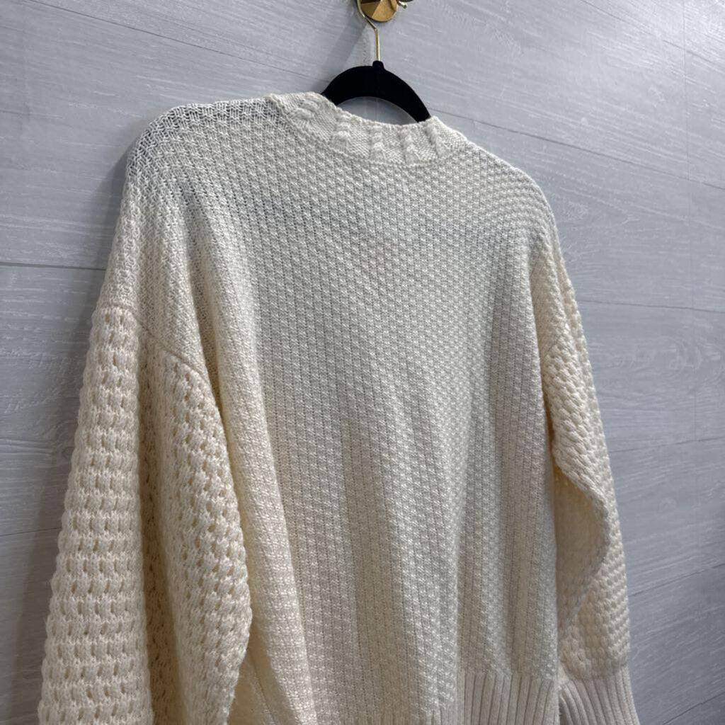 Lucky Brand Cream Knit Embroidered Long Sleeve Sweater Top Medium