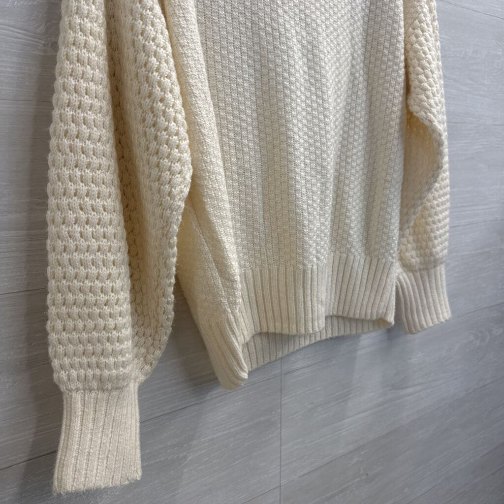 Lucky Brand Cream Knit Embroidered Long Sleeve Sweater Top Medium