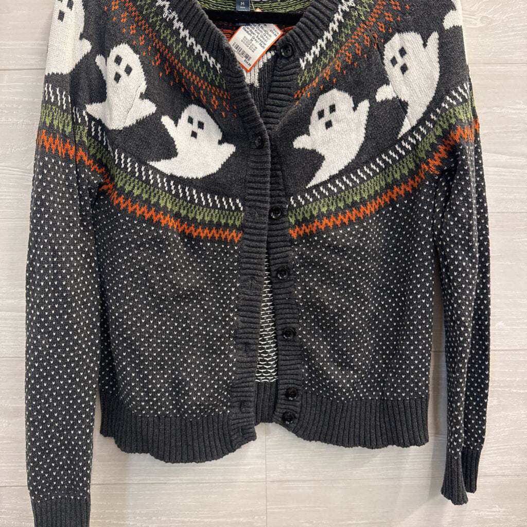 Mod Cloth Grey/ Multi Knit Ghost Cardigan Sweater Medium