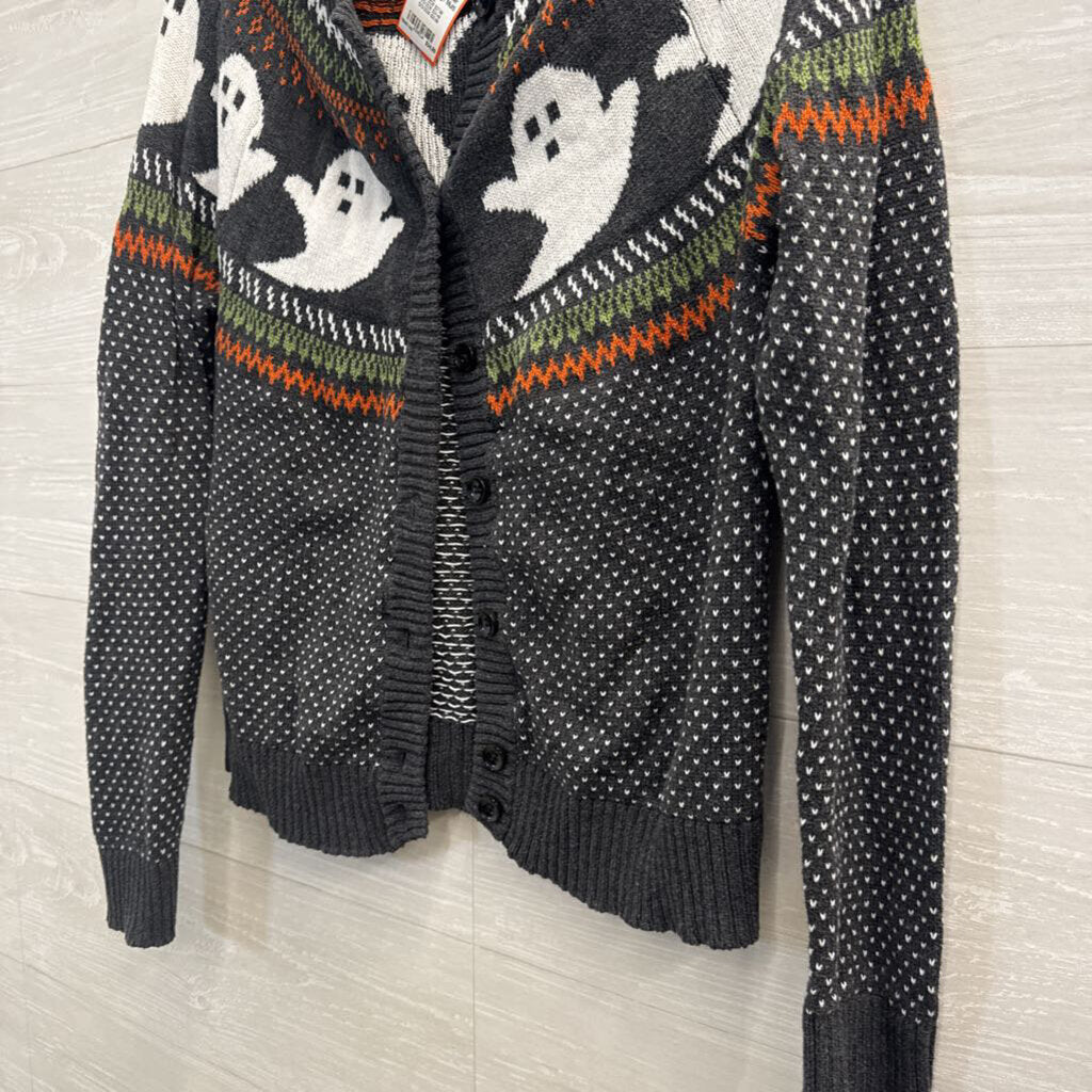 Mod Cloth Grey/ Multi Knit Ghost Cardigan Sweater Medium