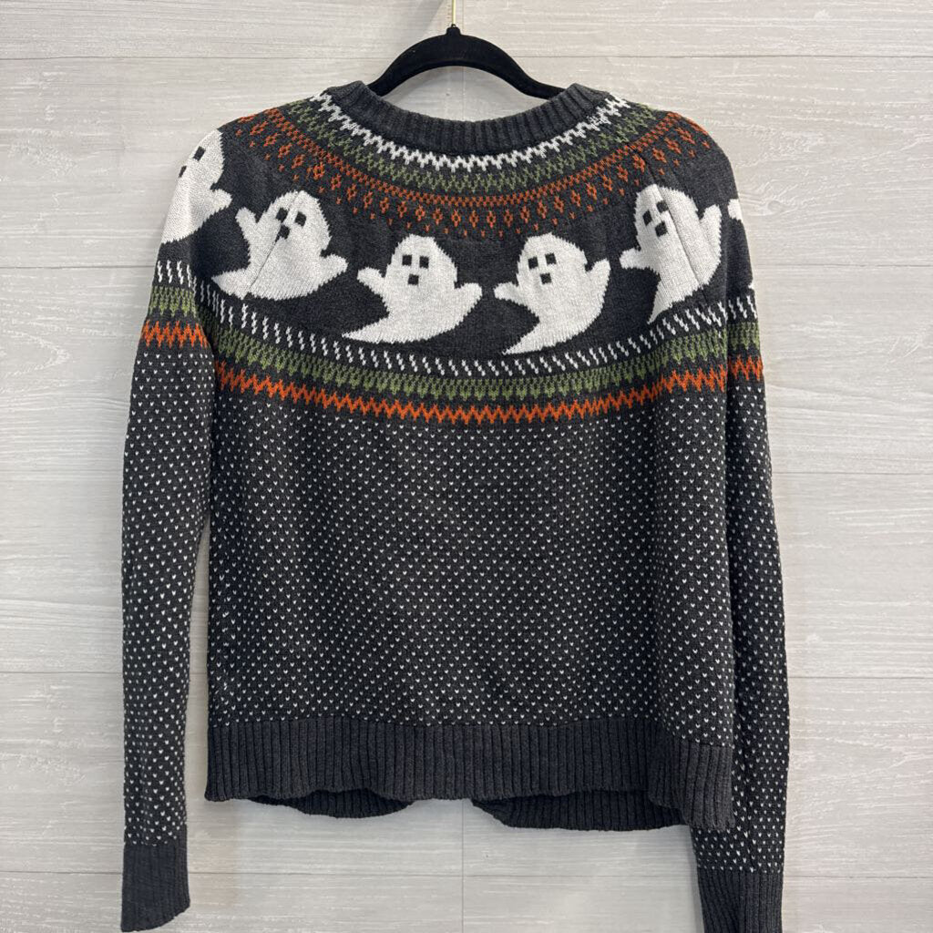 Mod Cloth Grey/ Multi Knit Ghost Cardigan Sweater Medium