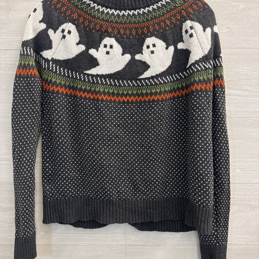 Mod Cloth Grey/ Multi Knit Ghost Cardigan Sweater Medium