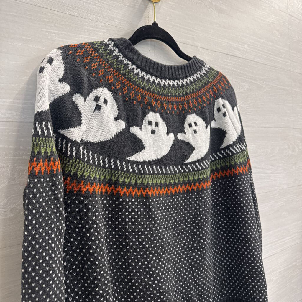Mod Cloth Grey/ Multi Knit Ghost Cardigan Sweater Medium
