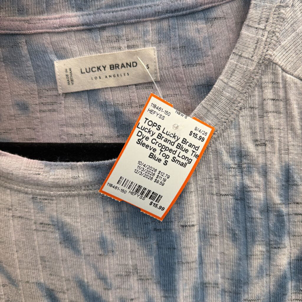 Lucky Brand Blue Tie Dye Cropped Long Sleeve Top Small