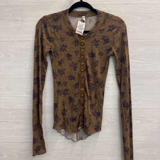 Intimately Free People Brown Textured Print Long Sleeve Top Medium