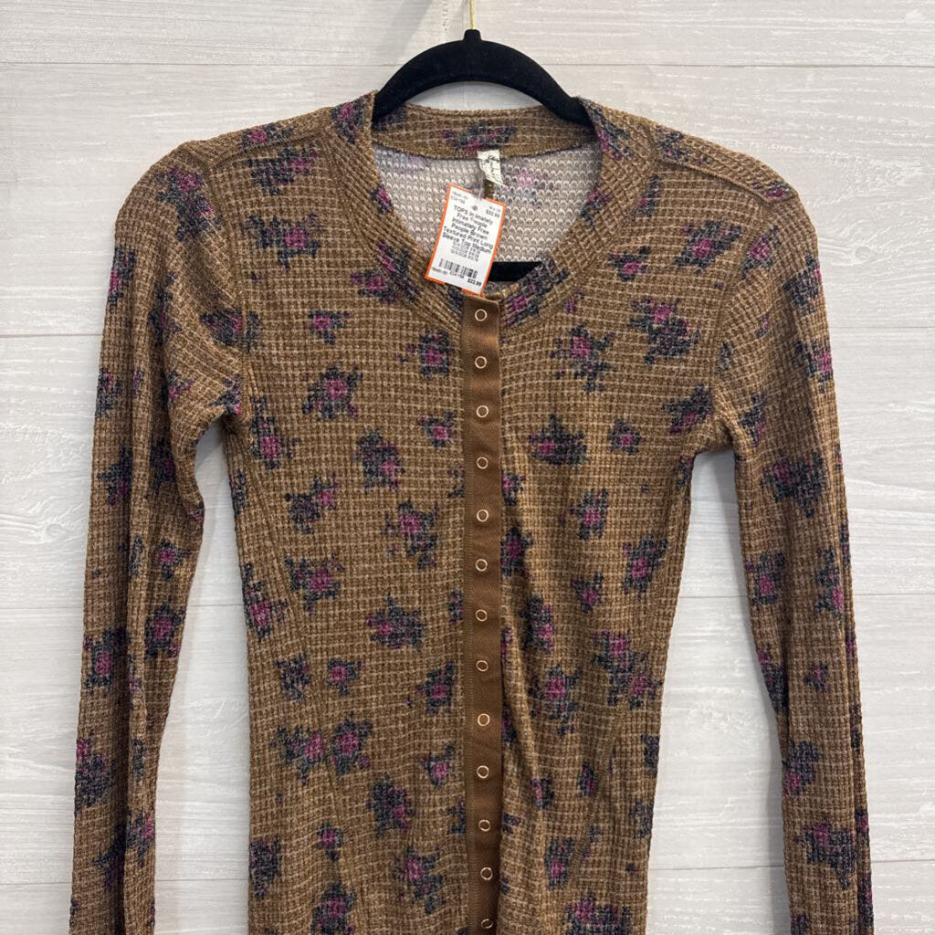 Intimately Free People Brown Textured Print Long Sleeve Top Medium