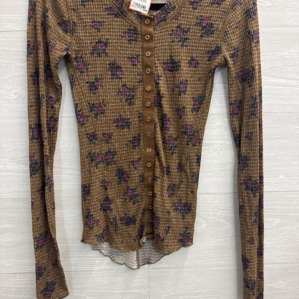 Intimately Free People Brown Textured Print Long Sleeve Top Medium