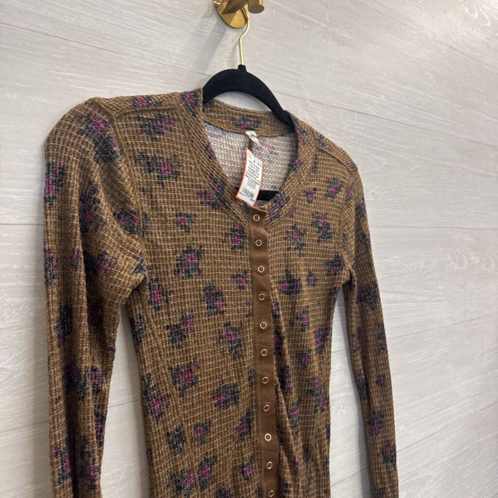 Intimately Free People Brown Textured Print Long Sleeve Top Medium