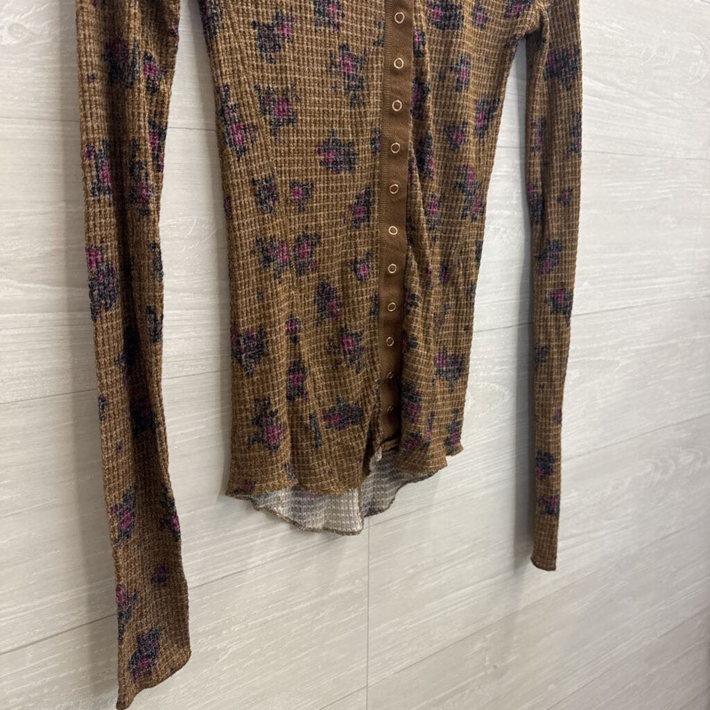 Intimately Free People Brown Textured Print Long Sleeve Top Medium