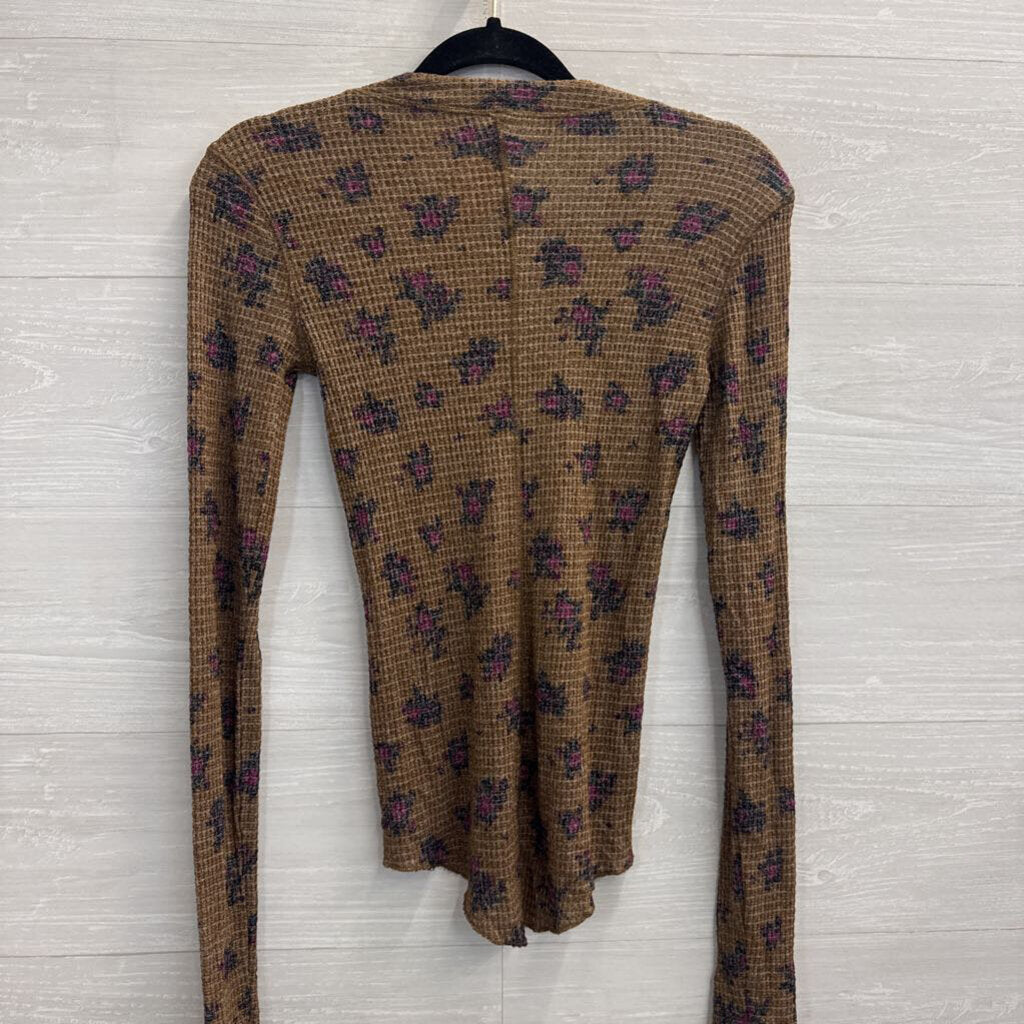 Intimately Free People Brown Textured Print Long Sleeve Top Medium