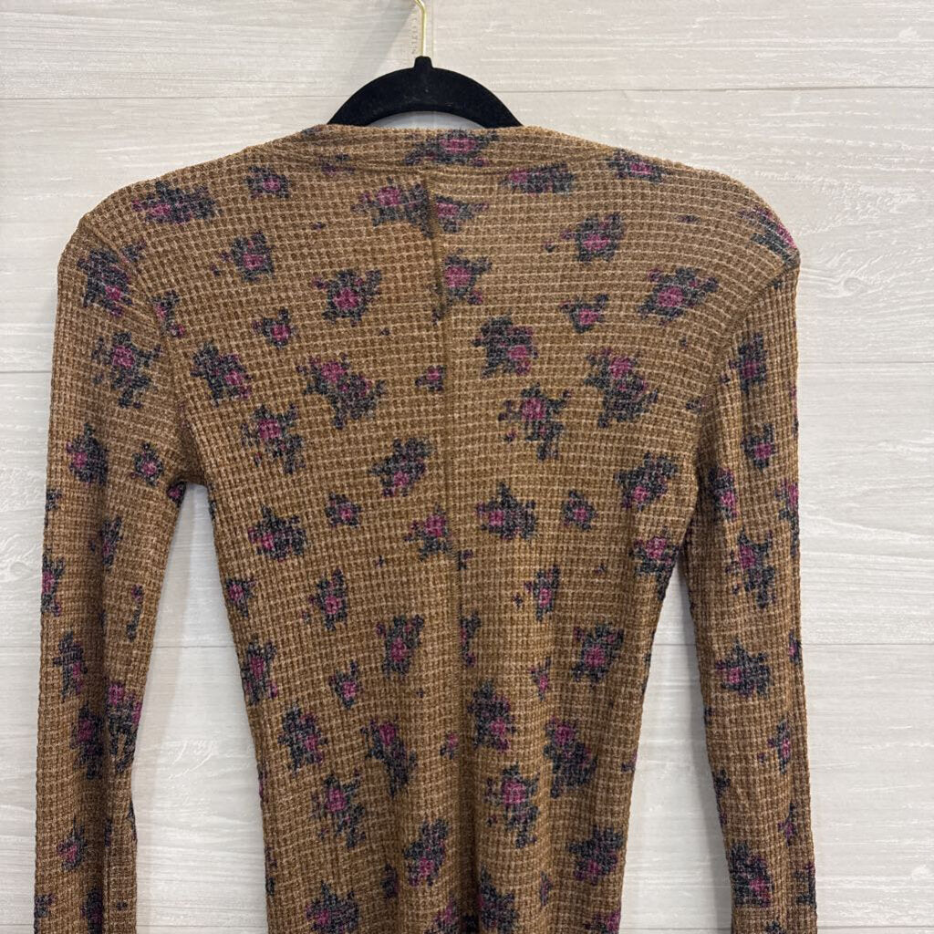Intimately Free People Brown Textured Print Long Sleeve Top Medium
