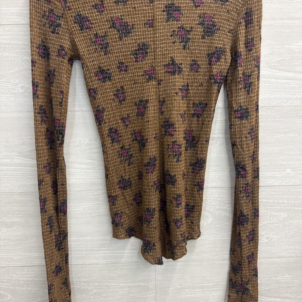 Intimately Free People Brown Textured Print Long Sleeve Top Medium