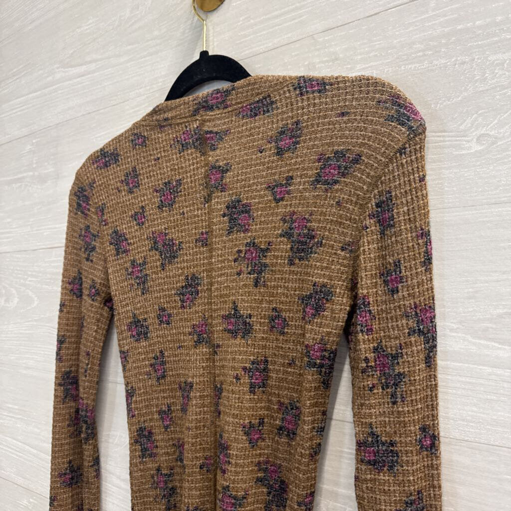 Intimately Free People Brown Textured Print Long Sleeve Top Medium