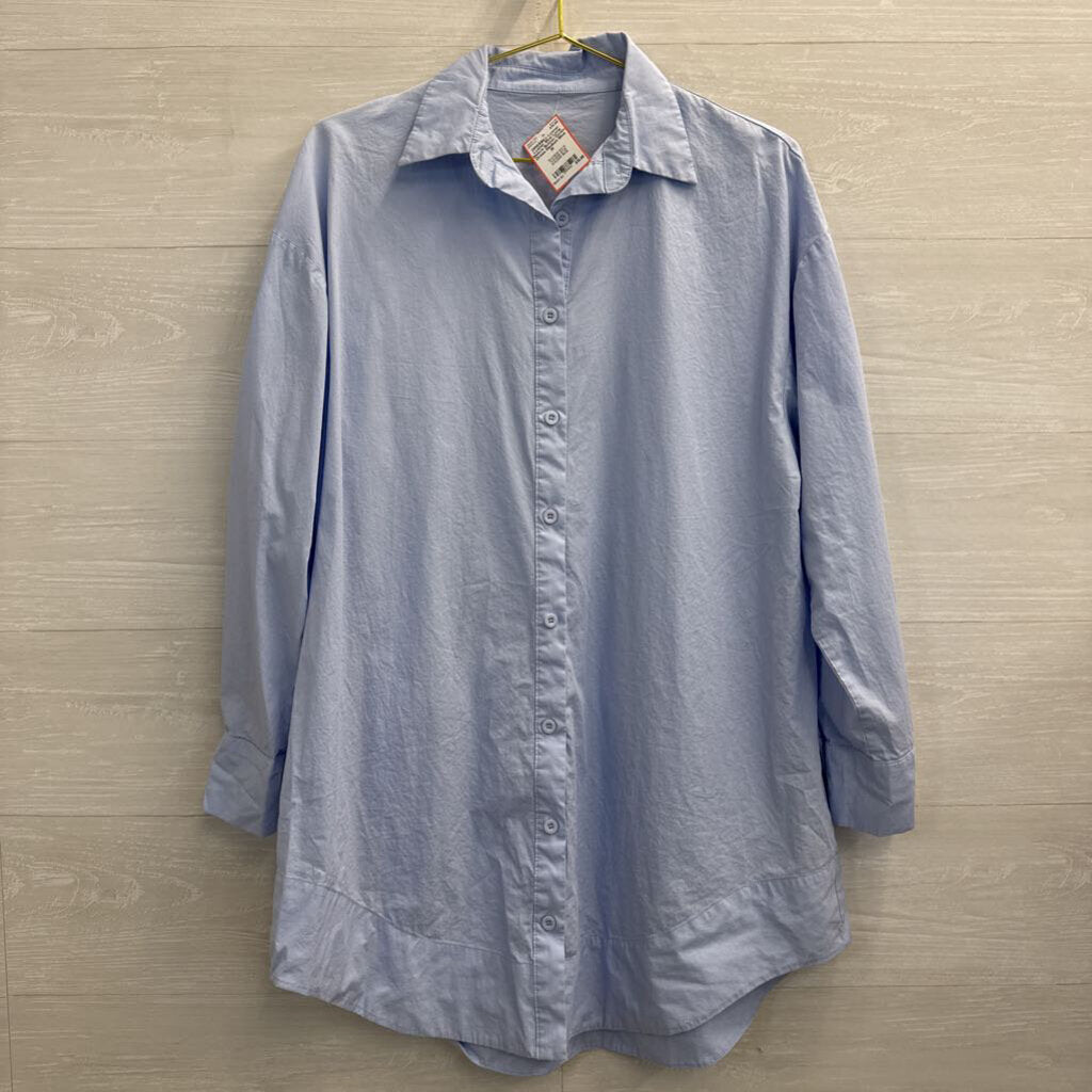 Lyaner Blue Long Sleeve Button Down Dress Medium