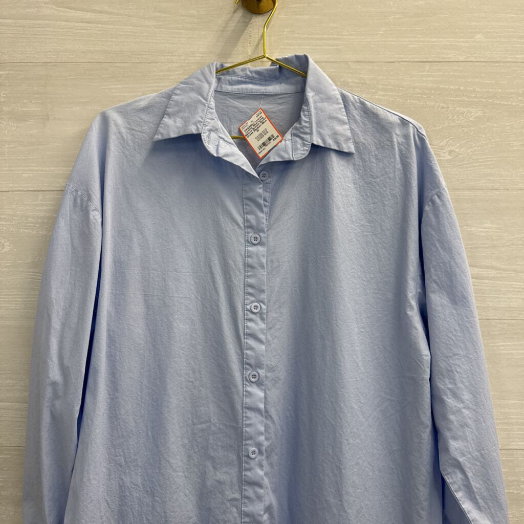 Lyaner Blue Long Sleeve Button Down Dress Medium