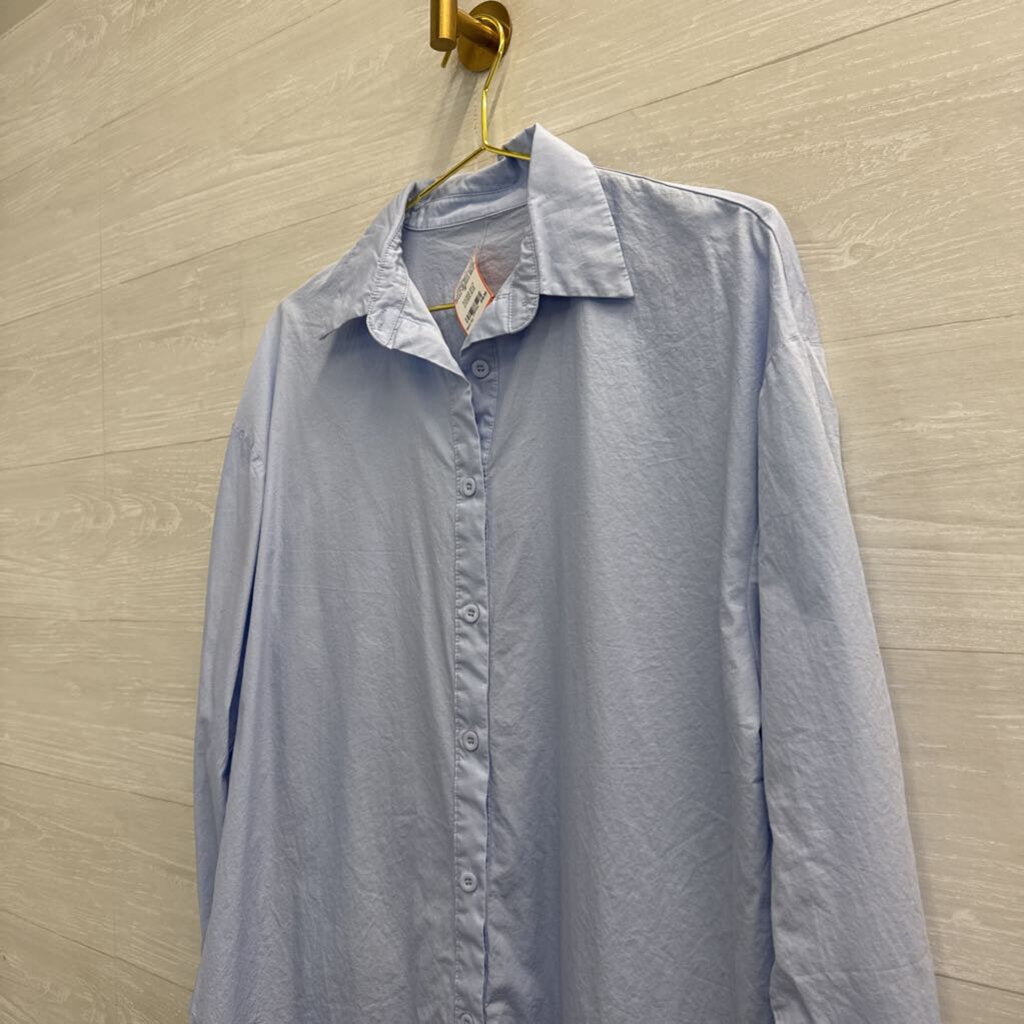 Lyaner Blue Long Sleeve Button Down Dress Medium