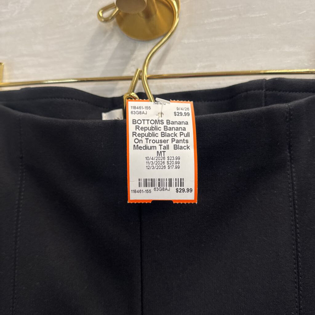 Banana Republic Black Pull On Trouser Pants Medium Tall
