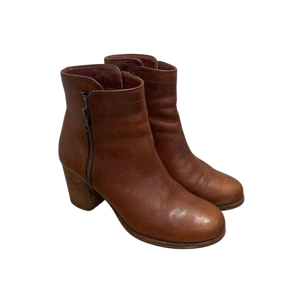 Frye Brown Leather Addie Double Zip Booties 8