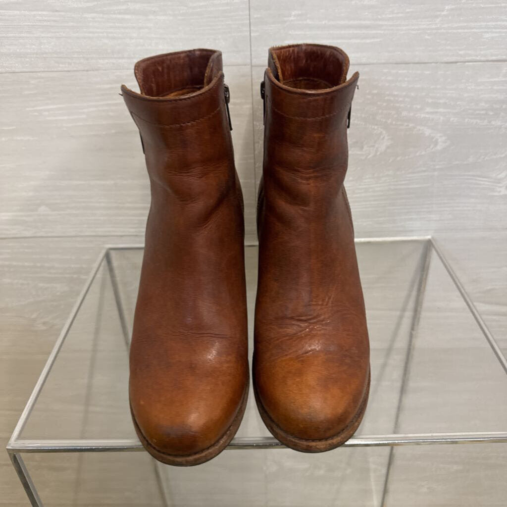 Frye Brown Leather Addie Double Zip Booties 8