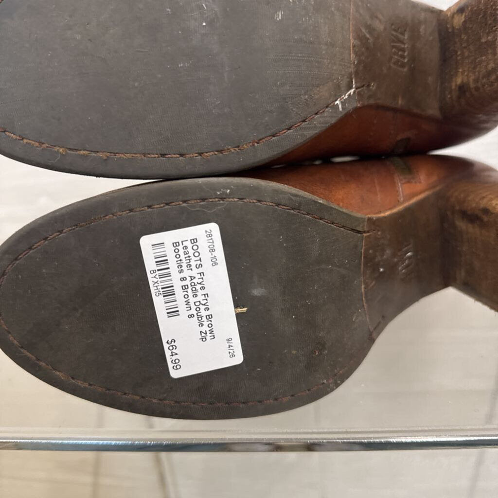 Frye Brown Leather Addie Double Zip Booties 8
