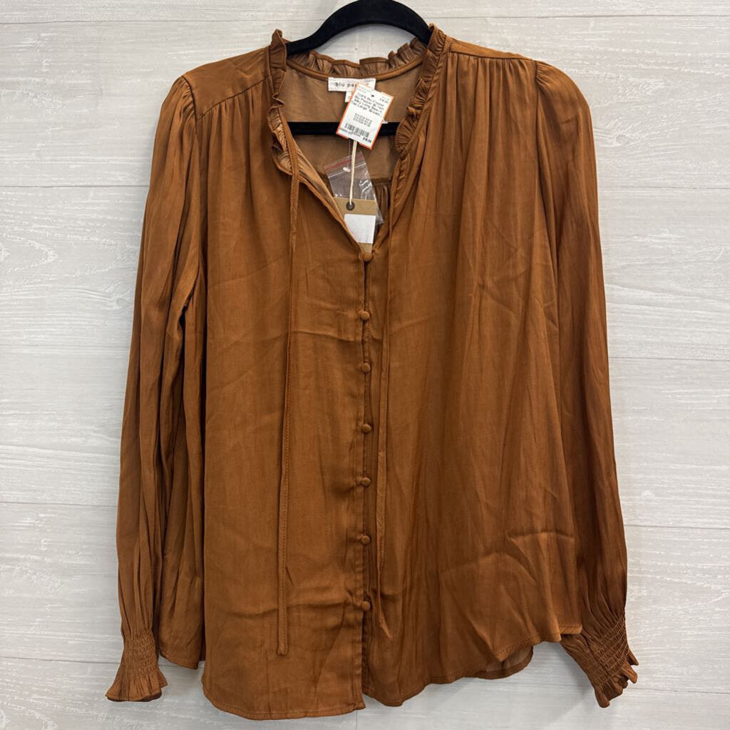 Blu Pepper Brown Silky Long Sleeve Top Large